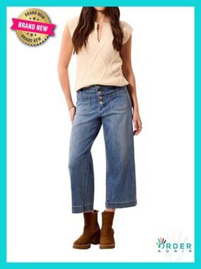 Mid-Rise Button-Fly Wide Leg Cropped Jean